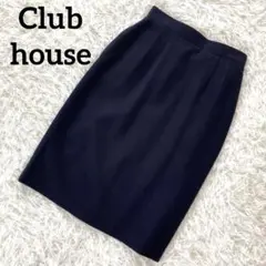【クラブハウス】毛ウール　ツータックひざ丈タイトスカート　ネイビー日本製　秋冬