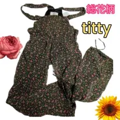 総花柄 サロペット オーバーオール titty＆co ブラック フリーサイズ