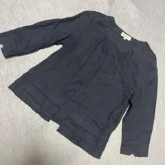 リネン100% ノーカラージャケット ダークブルー　七分袖　オリヒカ　ハニーズ