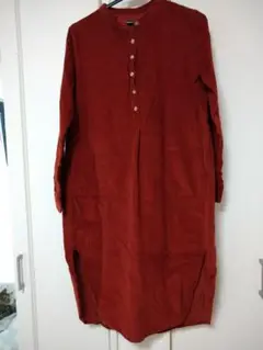 オレンジ ボタン付き ロングシャツワンピース M