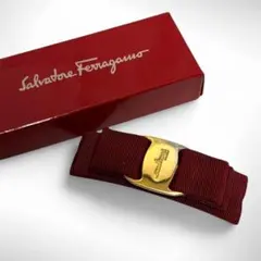 良品 Ferragamo フェラガモ ヴァラ リボン バレッタ 赤のサムネイル