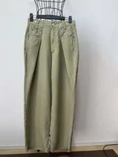 未使用 Coomb／カーキ リヨセル ワイドパンツ 前後ポケット付き 36