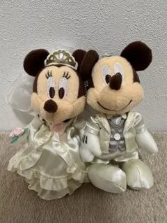 ディズニー　ウェディング　ぬいぐるみバッジ　ミッキー＆ミニー