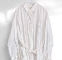 美品✨️2WAY リボンベルト付 ロングシャツワンピース ホワイト 生成