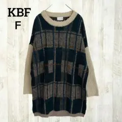 ケービーエフ ニット ワンピース F ネイビー 紺 オフホワイト 白 ゆったり