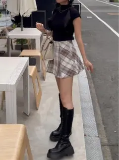 インパン裏地付きチェック柄プリーツスカート[tu963]GRL新品