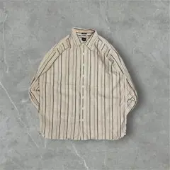 古着 GAP クラシックフィット ストライプシャツ XL ブラウンベージュ系