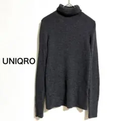 【ユニクロ】ウール100% タートルネック リブニット セーター グレー M