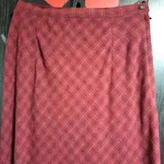 赤 チェック柄 タイトスカート ミディ丈