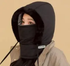 フード付きネックウォーマー ブラック　スキー　キャップ 耳当て　防寒　男女兼用