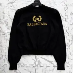 美品✨BALENCIAGA バレンシアガ ロゴ刺繍 クロップド丈ニット ブラックのサムネイル