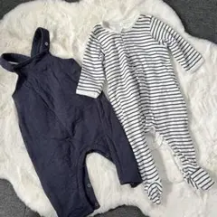 プチバトー　チュビックキルティングサロペット ミニマリニエール前開きロンパース