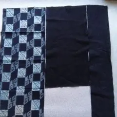 古布 　藍染木綿手織り着物 片身頃、藍染木綿無地厚地袖、衿 　Y63-2