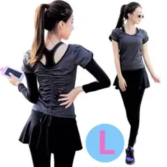 体型カバー ヨガ ジム ウェア 4点セット L フィットネス　スポーツ　水陸両用