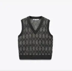 ZARA グレー　アーガイル　ニットベスト