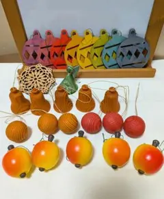 木製　クリスマス　オーナメント　ドイツ製　りんご　ベル