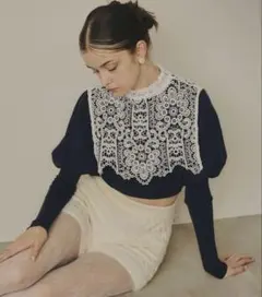 VIOLETTA レースカラークロップドニットトップスのサムネイル
