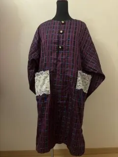 ボタンチェックワンピース 古着 森ガール レトロ