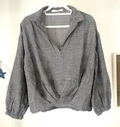 チェックシャツ　襟付き長袖カットソー　M