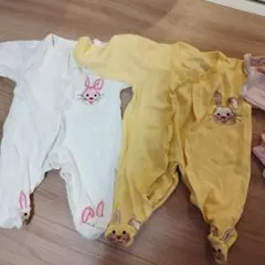 ウサギ刺繍ロンパース・カバーオールセット