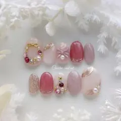 No.356　ネイルチップ　クリスマス　ラメ　リボン　キラキラ　マグネット