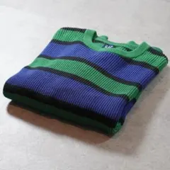 GAP ボーダー コットンニット ブルー グリーン ブラック L 古着