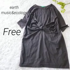アースミュージック&エコロジー　膝丈ワンピース　七分袖　ブラック　F