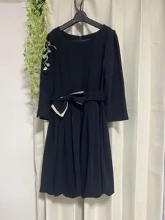 ネイビー 紺 バルーン ワンピース ウエストリボン　フォーマル　結婚式　卒業式