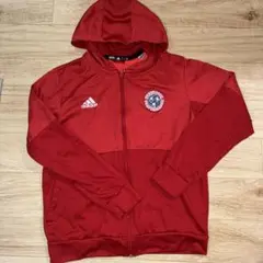 adidas（アディダス）フルジップパーカー 赤 フード付き　Lサイズ