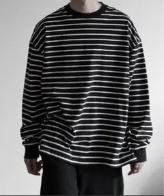 RUUBON ラスティック ロングスリーブTシャツ　ブラック×ホワイト