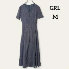 【グレイル】ロングワンピース 総レース (M) ブルー きれいめ フレア