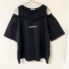 【コルザ】肩開きプルオーバー レイヤード調 ロゴTシャツ 半袖 カジュアル L