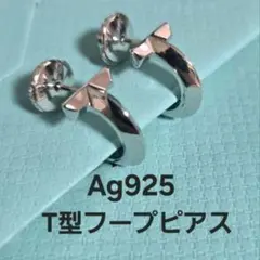 s925 新品 T型フープピアス 登坂広臣着用似 刻印あり シルバークロス付