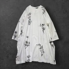 萌 モユル センソユニコ シャツワンピース アート 総柄 バンドカラー