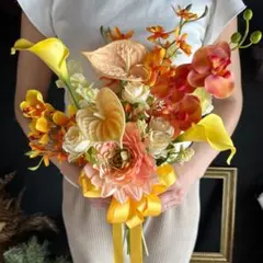 トロピカルなオレンジクラッチブーケ☆ブートニア