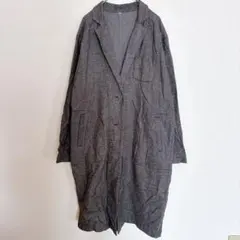 【M】ロングコート スプリングコート グレー系 綿100% 襟付 ユニセックス