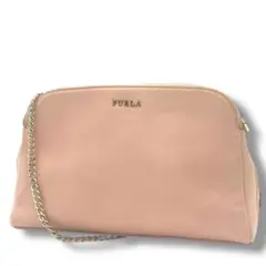 良品✨フルラ チェーン ショルダーバッグ レザー 本革 ロゴ金具 斜め掛け