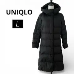 美品　ユニクロ ライトウェイトダウンフーデットコート ロング丈　ブラック L