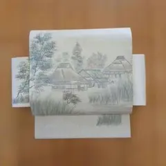 美品 正絹 作り帯 遊び心あふれる　スケッチ風草花文様　二部式 袋帯 グレー 刺繍 美品 正絹 作り帯 遊び心あふれる スケッチ風草花文様 二部式 袋帯