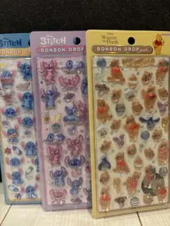 スティッチ・プーさん ボンボンドロップシール 3枚セット　正規品