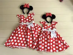ミニー風ドットワンピース カチューシャ付 110 130セット