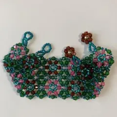 ビーズ　幅広ブレスレット　ハンドメイド