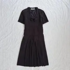 インゲボルグ ドット柄 リボン付きロングワンピース 黒 ピンクハウス