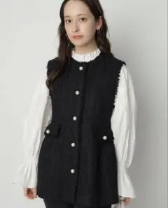 Arpege story パールボタン ツイードペプラムジレ