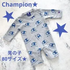 Champion★チャンピオン★グレー×ブルー★ロゴ入りカバーオール★80サイズ
