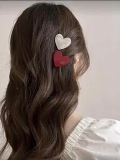 ハート型ヘアピン 2個セット レッド ホワイト