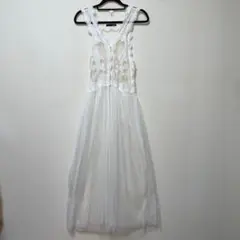 ワンスポ　ホワイトレース　ノースリーブ　ジレ　シースルー　透け感　Mのサムネイル