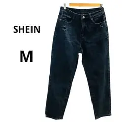 SHEIN ブラックデニム M 38ダメージ ストレートジーンズ