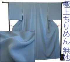 R8SK573 色無地 絽 夏物 薄物 家紋 剣片喰 シルク 落ち着いた青 着物