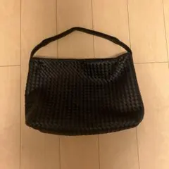 黒 編み込みデザイン トートバッグ